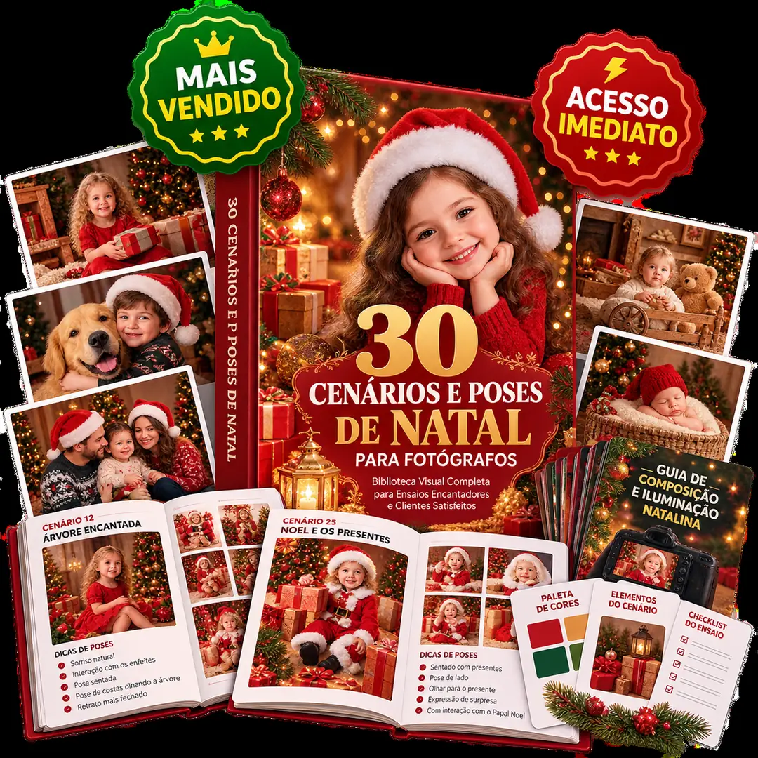 Plano Completo — +30 Cenários e Poses para Ensaios Fotográficos de Natal Infantil e em Família